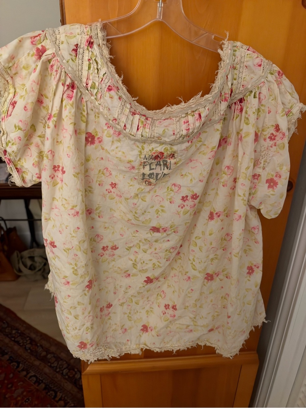 Magnolia Pearl Cream Blouse with Pink Floral Print